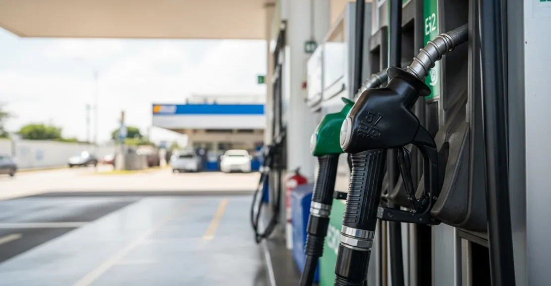 Bomba de combustível em posto brasileiro ilustrando o debate sobre a gasolina E32 e o aumento do etanol na mistura.