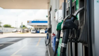 Bomba de combustível em posto brasileiro ilustrando o debate sobre a gasolina E32 e o aumento do etanol na mistura.