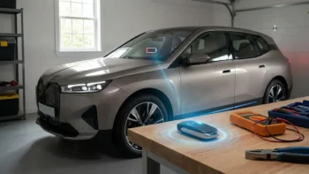 Chave presencial próxima de um carro na garagem, ilustrando o risco de consumo excessivo da bateria do veículo.