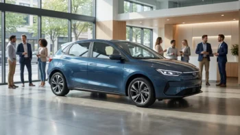 Geely EX2 elétrico em concessionária, destacando o sucesso do modelo e a alta procura nas lojas brasileiras.